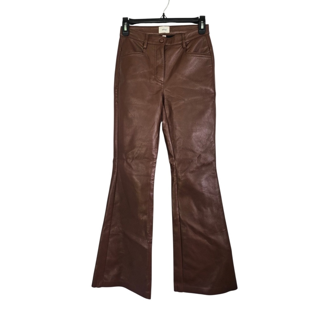 Wilfred Aritzia Brown Faux Leather Flare Pants Women's Size 0 Vegan Leather High